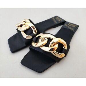 Jeffrey Campbell Black Slides with Gold Accent